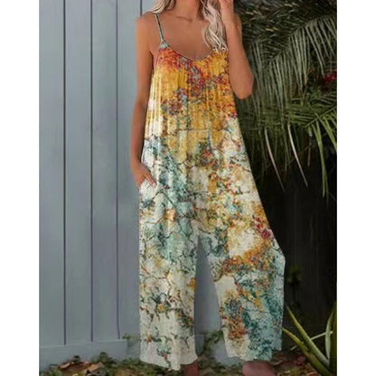✈️Köp 2 få fri frakt🔥Summer Hot Sale 50% OFF💝✨Women's Fashion Spaghetti Strap Printed Jumpsuit
