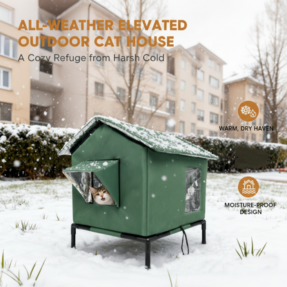 🏠 TIDSBEGRÄNSAT 49% RABATT! 🐈 Upphöjd utomhuskattkoja för alla väder – Vattentät, isolerad, vikbar 🌧️