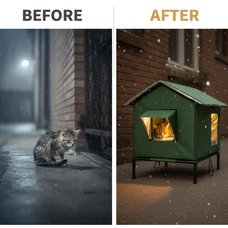 🏠 TIDSBEGRÄNSAT 49% RABATT! 🐈 Upphöjd utomhuskattkoja för alla väder – Vattentät, isolerad, vikbar 🌧️
