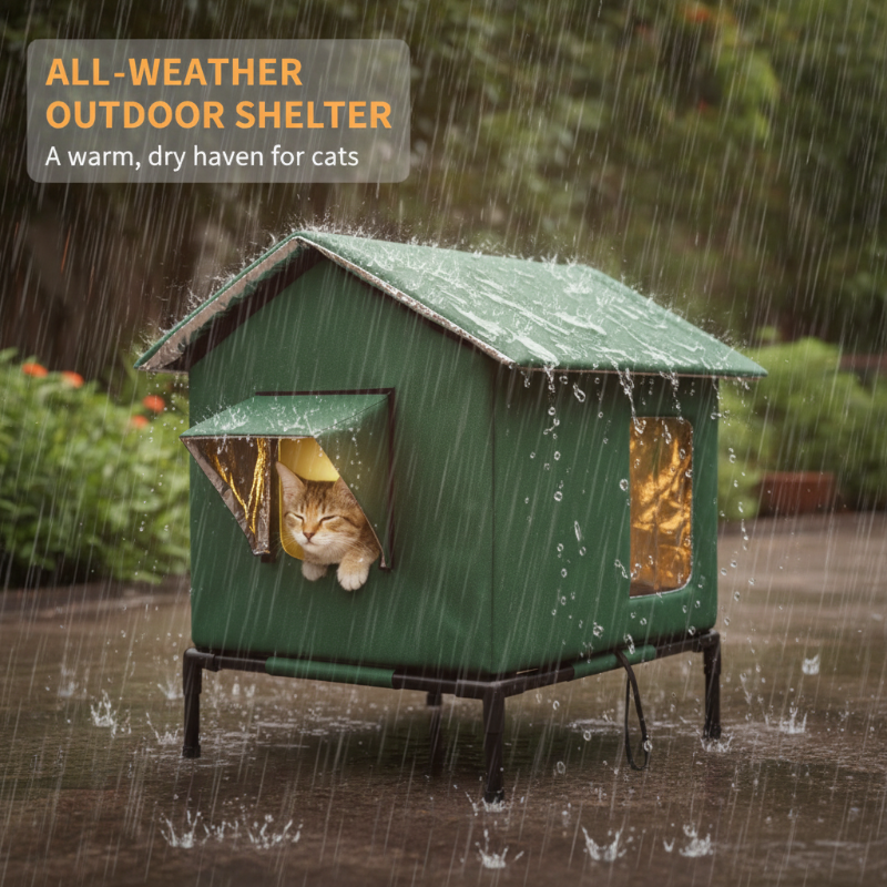 🏠 TIDSBEGRÄNSAT 49% RABATT! 🐈 Upphöjd utomhuskattkoja för alla väder – Vattentät, isolerad, vikbar 🌧️
