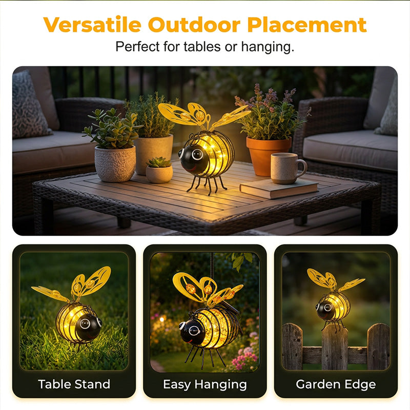 🌙🐝 Hängande solcellslampa med bi-design – varmt bärnstensfärgat sken, flimmerfri och perfekt för trädgårdsfester, camping eller barnrum – sprider glädje både dag och natt 🌞🌜