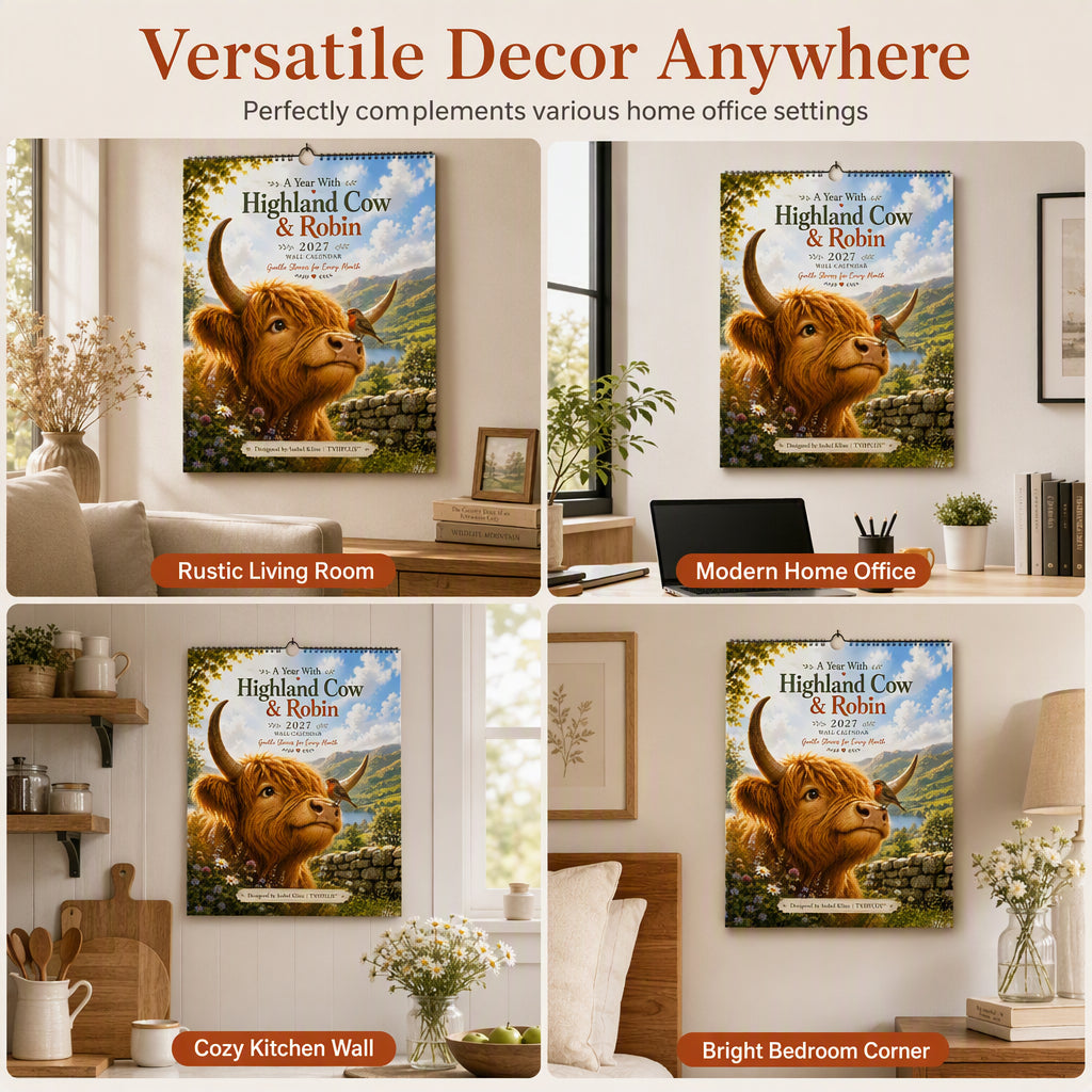 🐮📅 2027 Highland Cow-kalender – Nyckfull Highland Cow-konstverk för ett mysigt & charmigt hem ✨🏡