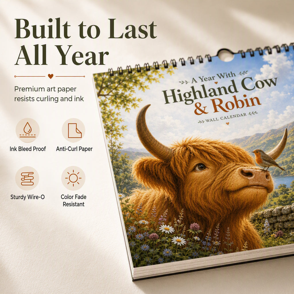 🐮📅 2027 Highland Cow-kalender – Nyckfull Highland Cow-konstverk för ett mysigt & charmigt hem ✨🏡