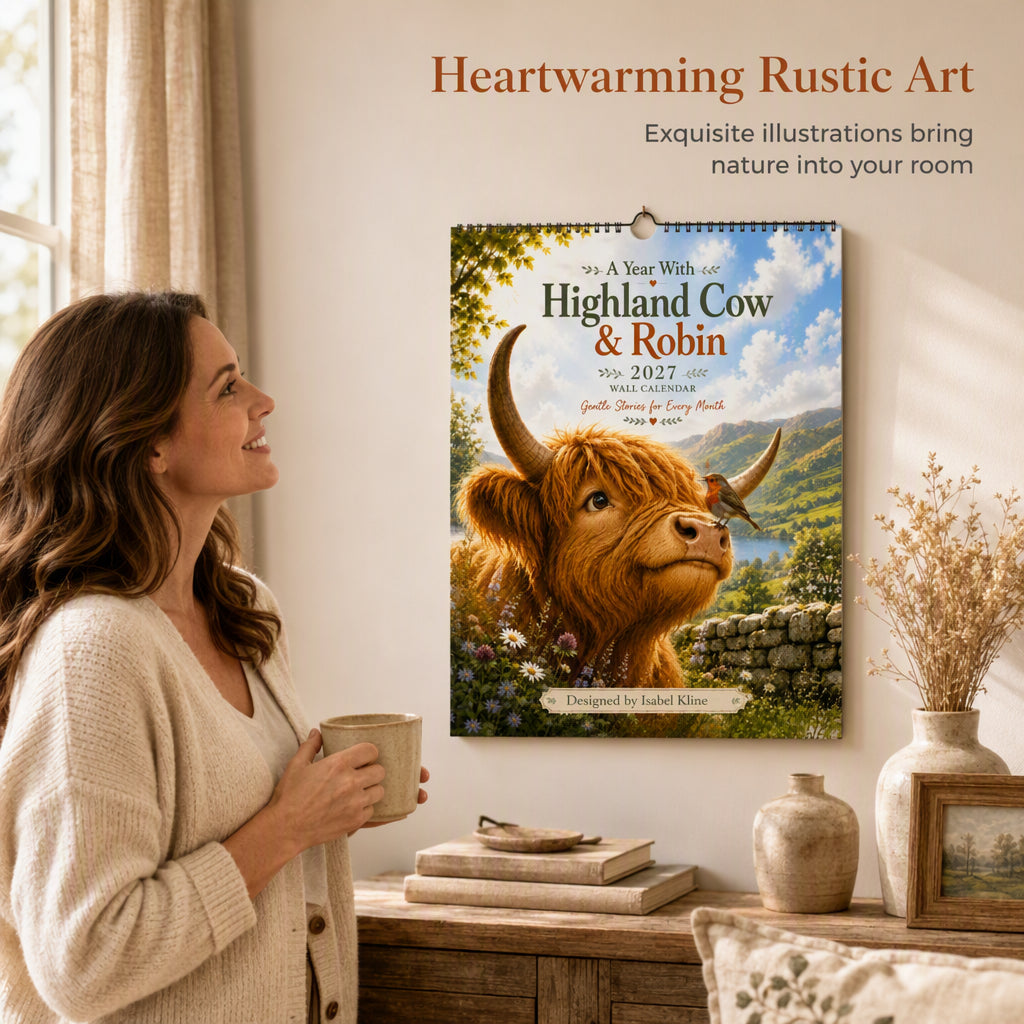 🐮📅 2027 Highland Cow-kalender – Nyckfull Highland Cow-konstverk för ett mysigt & charmigt hem ✨🏡