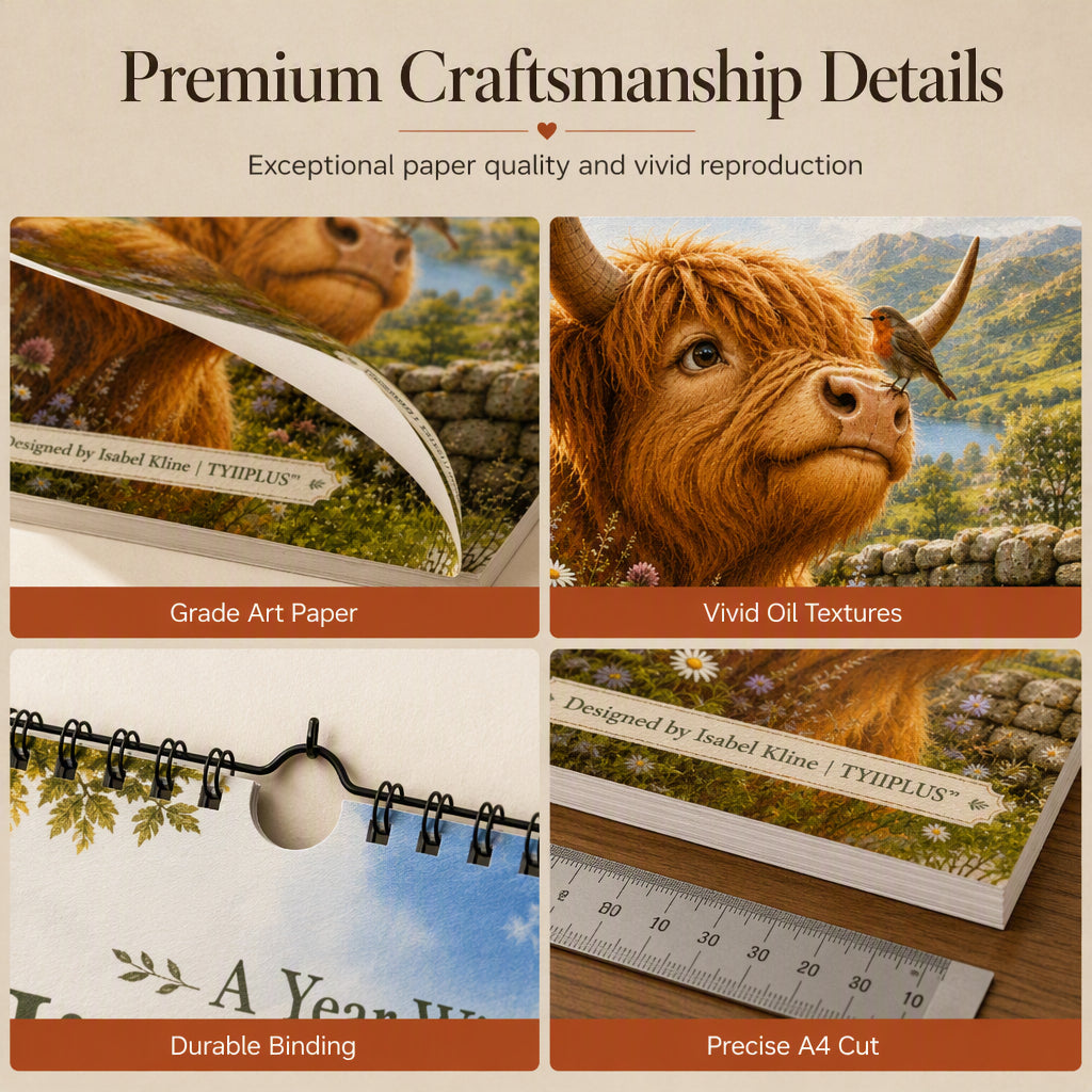 🐮📅 2027 Highland Cow-kalender – Nyckfull Highland Cow-konstverk för ett mysigt & charmigt hem ✨🏡