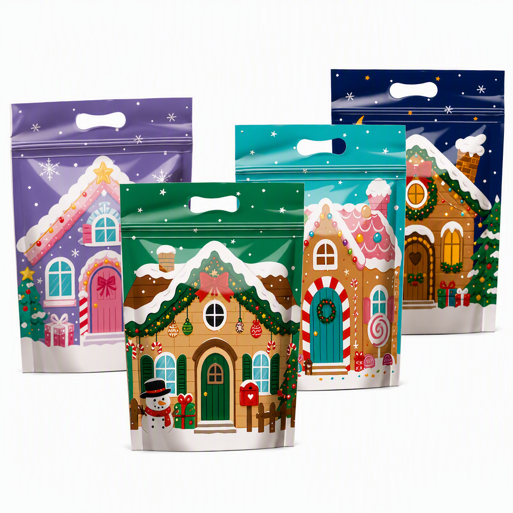 📢📢40% RABATT !! ⏰50-pack julgodispåsar, tecknade stående dragkedjepåsar för snöflingekrisp-kakor och förpackning för bakade livsmedel