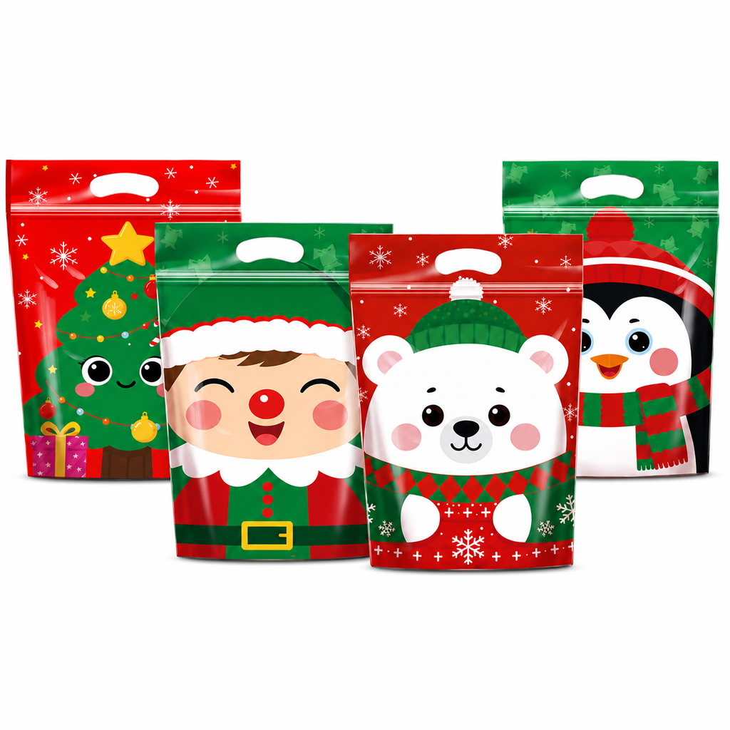 📢📢40% RABATT !! ⏰50-pack julgodispåsar, tecknade stående dragkedjepåsar för snöflingekrisp-kakor och förpackning för bakade livsmedel