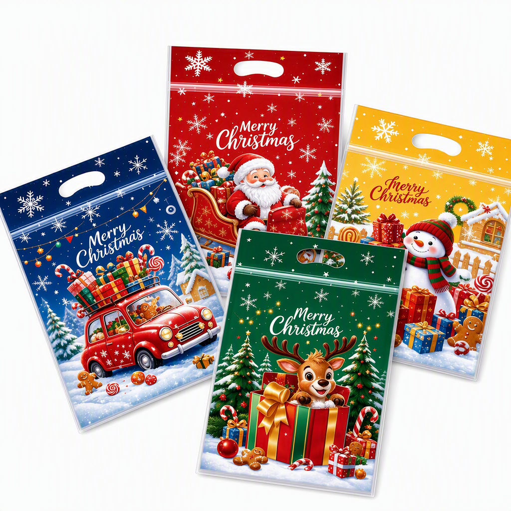 📢📢40% RABATT !! ⏰50-pack julgodispåsar, tecknade stående dragkedjepåsar för snöflingekrisp-kakor och förpackning för bakade livsmedel