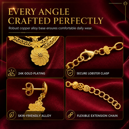 📢📢40% RABATT !! ⏰24K guldbelagd bröllopssmyckeset i Dubai-indisk stil halsband armband ring och örhängen set för kvinnor