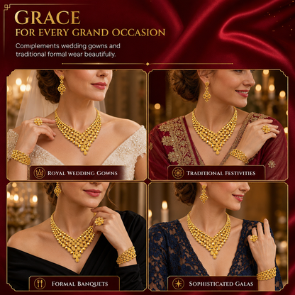 📢📢40% RABATT !! ⏰24K guldbelagd bröllopssmyckeset i Dubai-indisk stil halsband armband ring och örhängen set för kvinnor