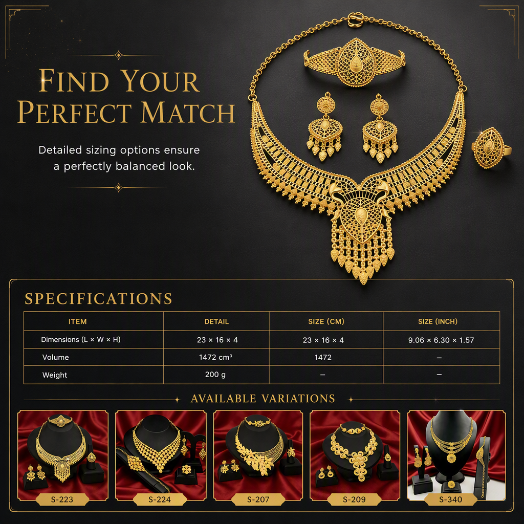 📢📢40% RABATT !! ⏰24K guldbelagd bröllopssmyckeset i Dubai-indisk stil halsband armband ring och örhängen set för kvinnor