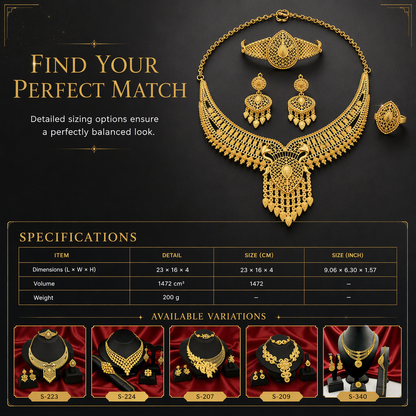 📢📢40% RABATT !! ⏰24K guldbelagd bröllopssmyckeset i Dubai-indisk stil halsband armband ring och örhängen set för kvinnor