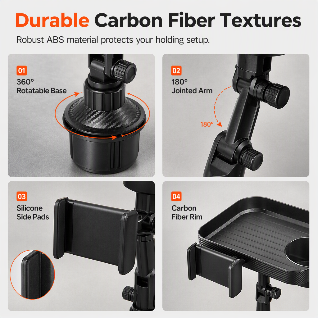 ⏳Tidsbegränsat 50 % rabatt⏰3-i-1 multifunktionell telefonhållare för bilens mugghållare med bricka och förvaringsorganisatör🚗📱🥤🍔
