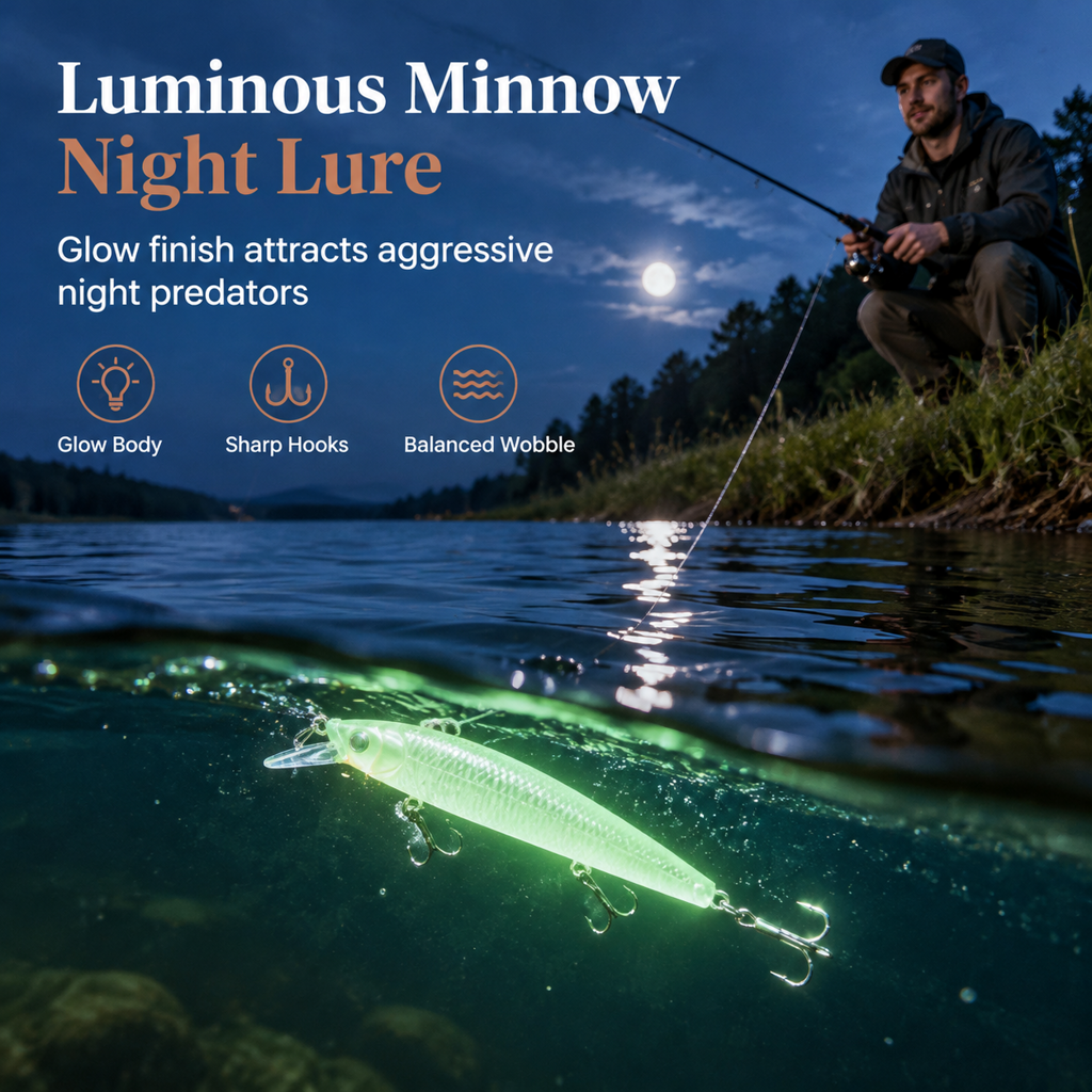 📢📢50% RABATT !! ⏰Lysande Minnow hårdbete, konstgjort drag för nattfiske (7cm)🎣🌙✨