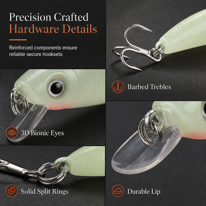 📢📢50% RABATT !! ⏰Lysande Minnow hårdbete, konstgjort drag för nattfiske (7cm)🎣🌙✨