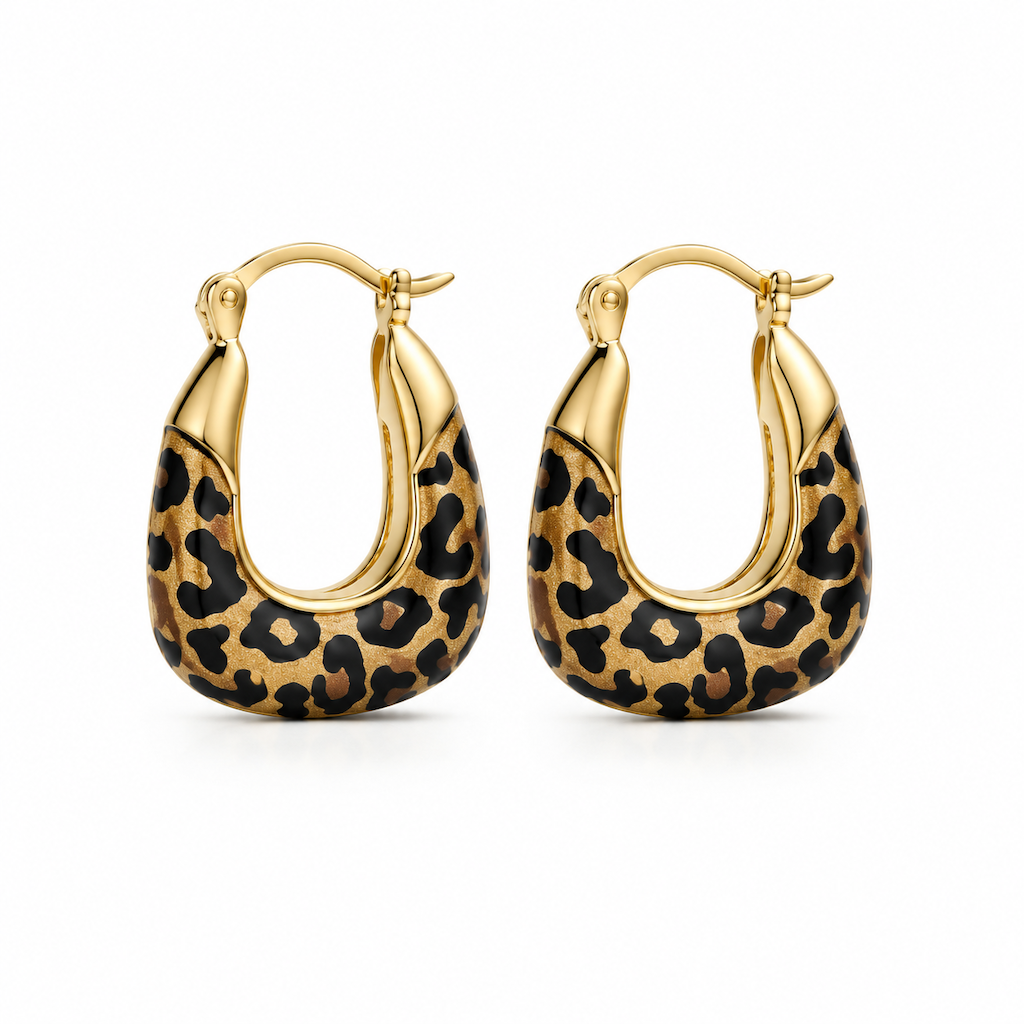 ⏳Tidsbegränsat 50% rabatt⏰Vintage leopardmönstrade U-formade huggie-hoop-örhängen👂🐆📿